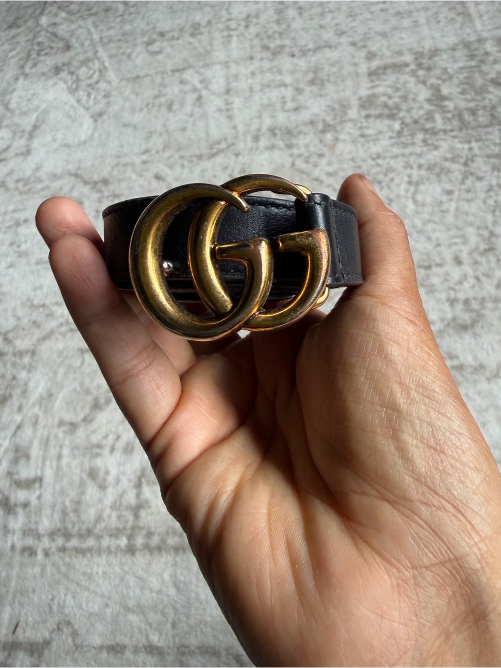 Gucci Black Leather Bracelet with Antique Gold Double G Buckle